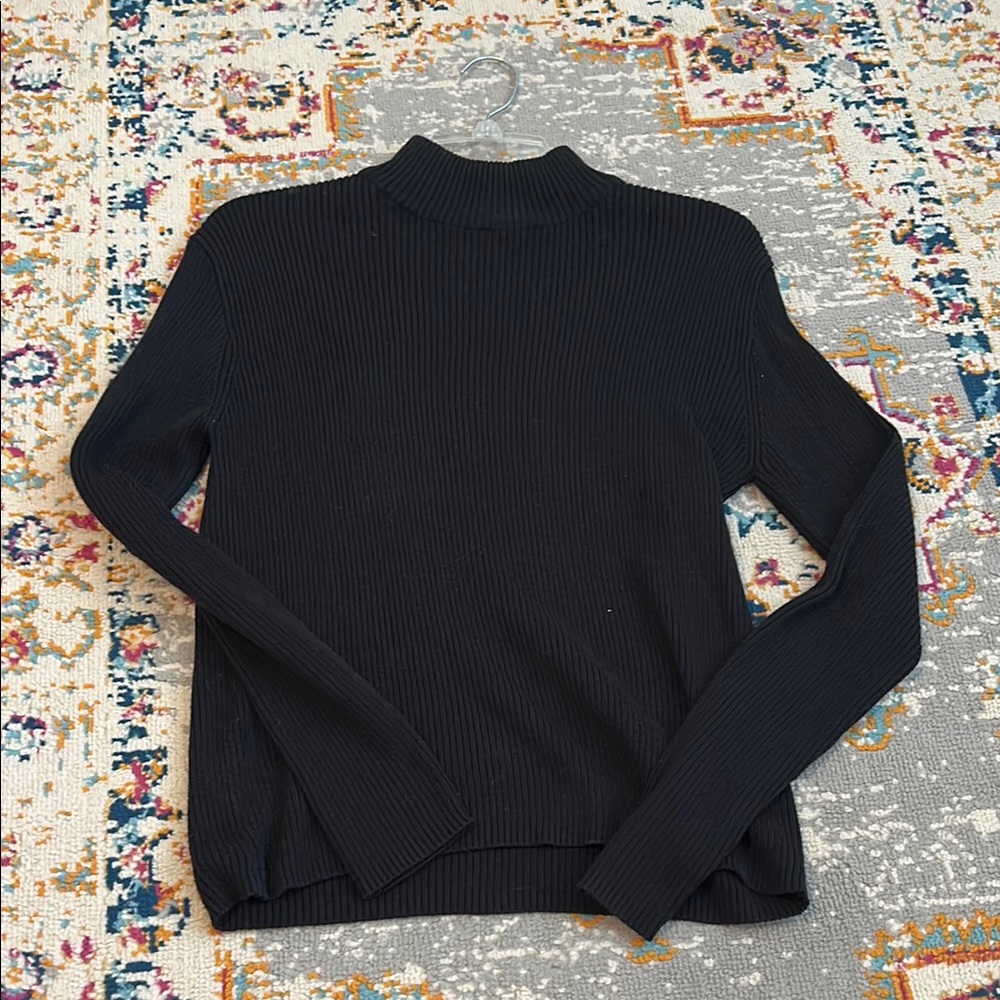 Black Ribbed Fitted Long Sleeve Tee